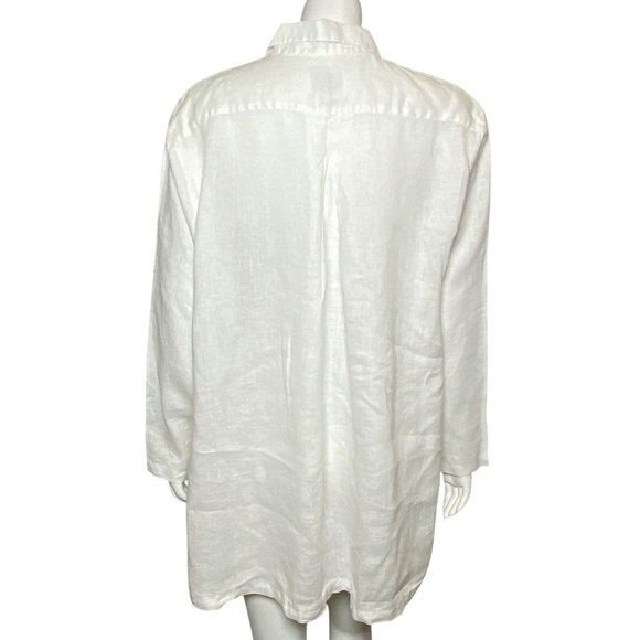 Arleen Bowman Chin Chin Linen Tunic Shirt Womens Size M Button Up White - Picture 5 of 7